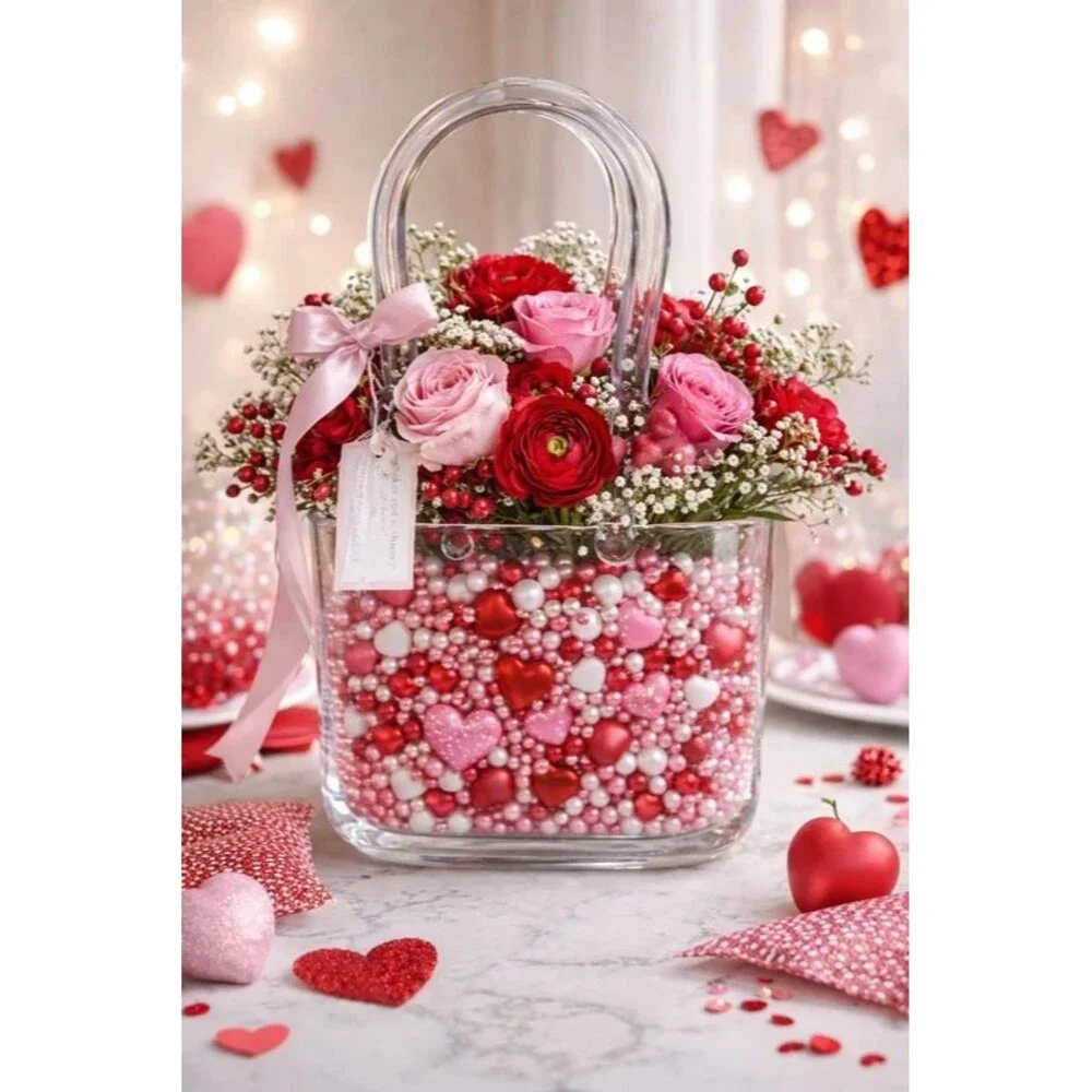 Clear Glass Purse Vase – Handbag Style Decorative Centerpiece